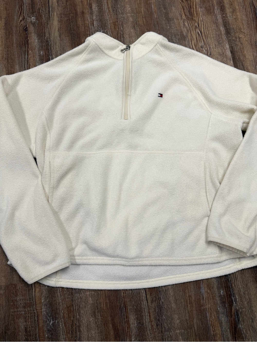 White Tommy Hilfiger preppy quarter zip sweatshirt in XL fits more like a M/L